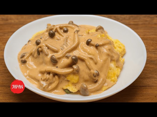 Strogonoff de shimeji servido com arroz e batata palha