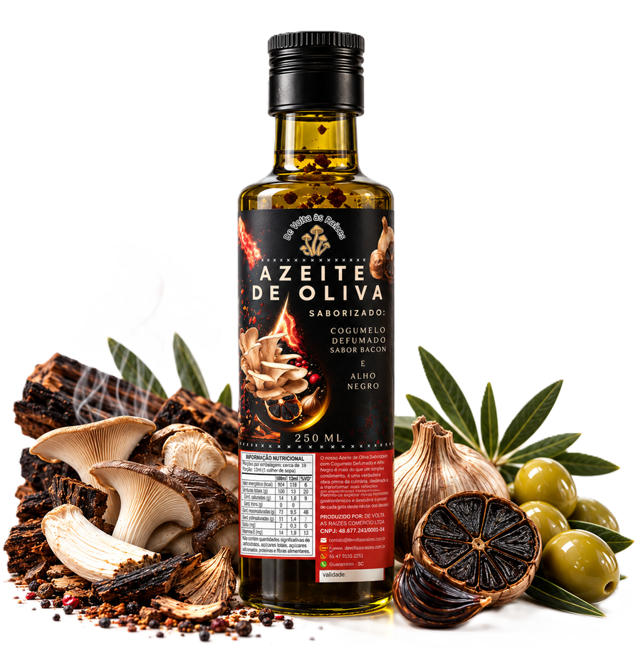 Azeite de Oliva Saborizado com Cogumelo Defumado e Alho Negro 250ml