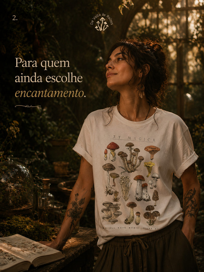 Camisa manual cogumelos do bosque colorida 1 stay magical