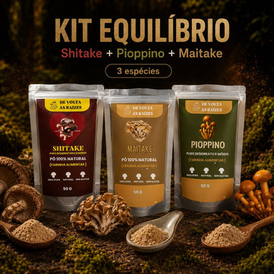 Kit Equilíbrio - Shitake + Pioppino + Maitake (farinha 50g cada)
