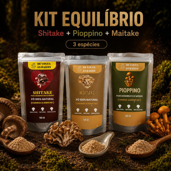 Kit Equilíbrio - Shitake + Pioppino + Maitake (farinha 50g cada)