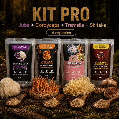 Kit Pro - Juba de Leão + Cordyceps + Tremella + Shitake (farinha 50g cada)