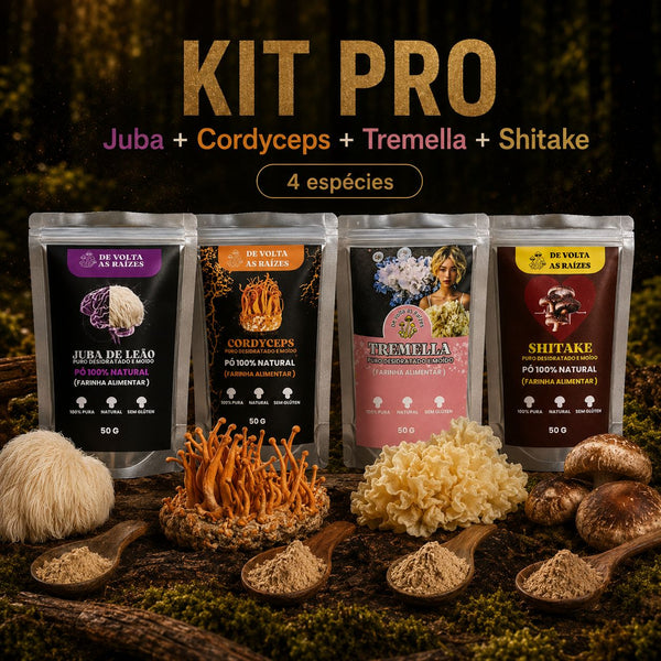Kit Pro - Juba de Leão + Cordyceps + Tremella + Shitake (farinha 50g cada)