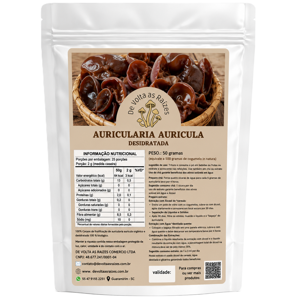 Cogumelo Auricularia Desidratado 50 g