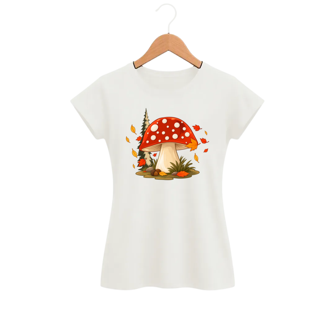 Camiseta Feminina Baby Look Cogumelo Amanita de Outono