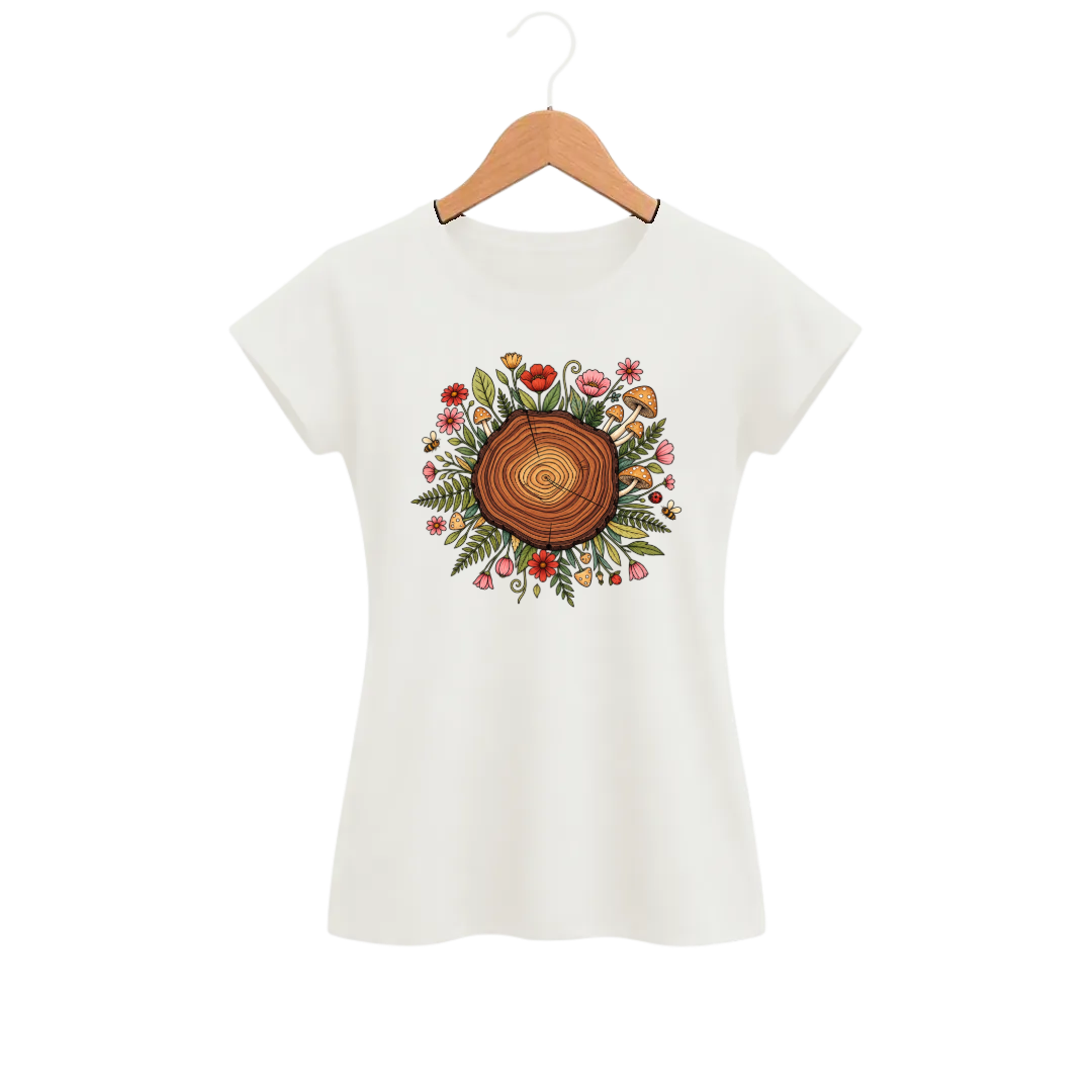 Camiseta Feminina Baby Look Cogumelo Anéis do Tempo