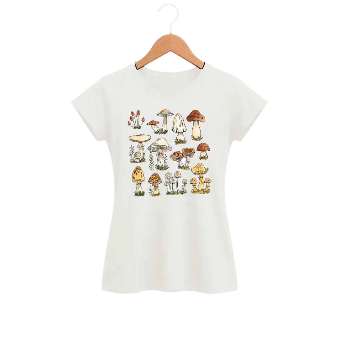 Camiseta Feminina Baby Look Cogumelo Aquarela Terrosa