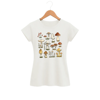Camiseta Feminina Baby Look Cogumelo Aquarela Terrosa