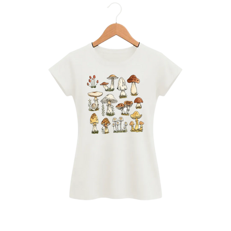 Camiseta Feminina Baby Look Cogumelo Aquarela Terrosa