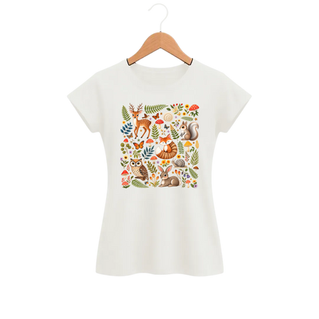 Camiseta Feminina Baby Look Cogumelo Bichos da Mata