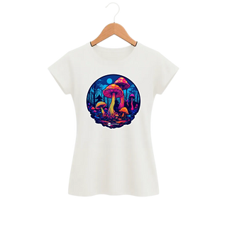 Camiseta Feminina Baby Look Cogumelos do Bosque Fluorescente