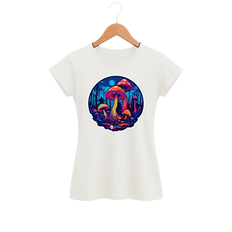 Camiseta Feminina Baby Look Cogumelos do Bosque Fluorescente