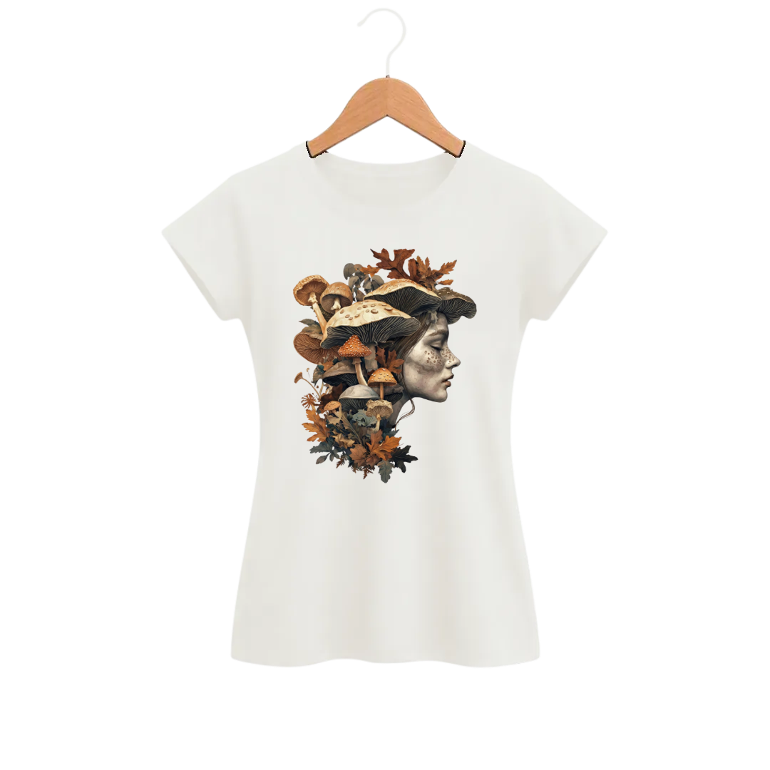 Camiseta Feminina Baby Look Cogumelo Cabeça de Outono