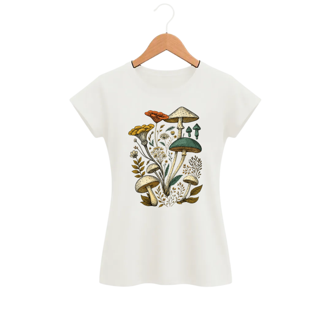 Camiseta Feminina Baby Look Cogumelo Canteiro Selvagem