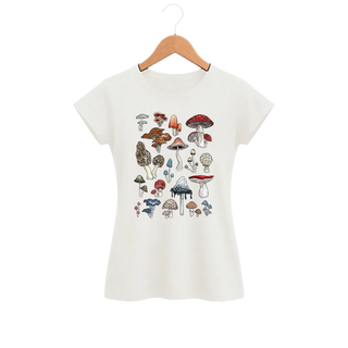 Camiseta Feminina Baby Look Catálogo de Cogumelos da Floresta