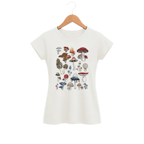 Camiseta Feminina Baby Look Catálogo de Cogumelos da Floresta