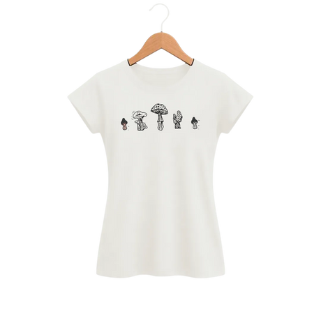 Camiseta Feminina Baby Look Cogumelo Cinco Passos
