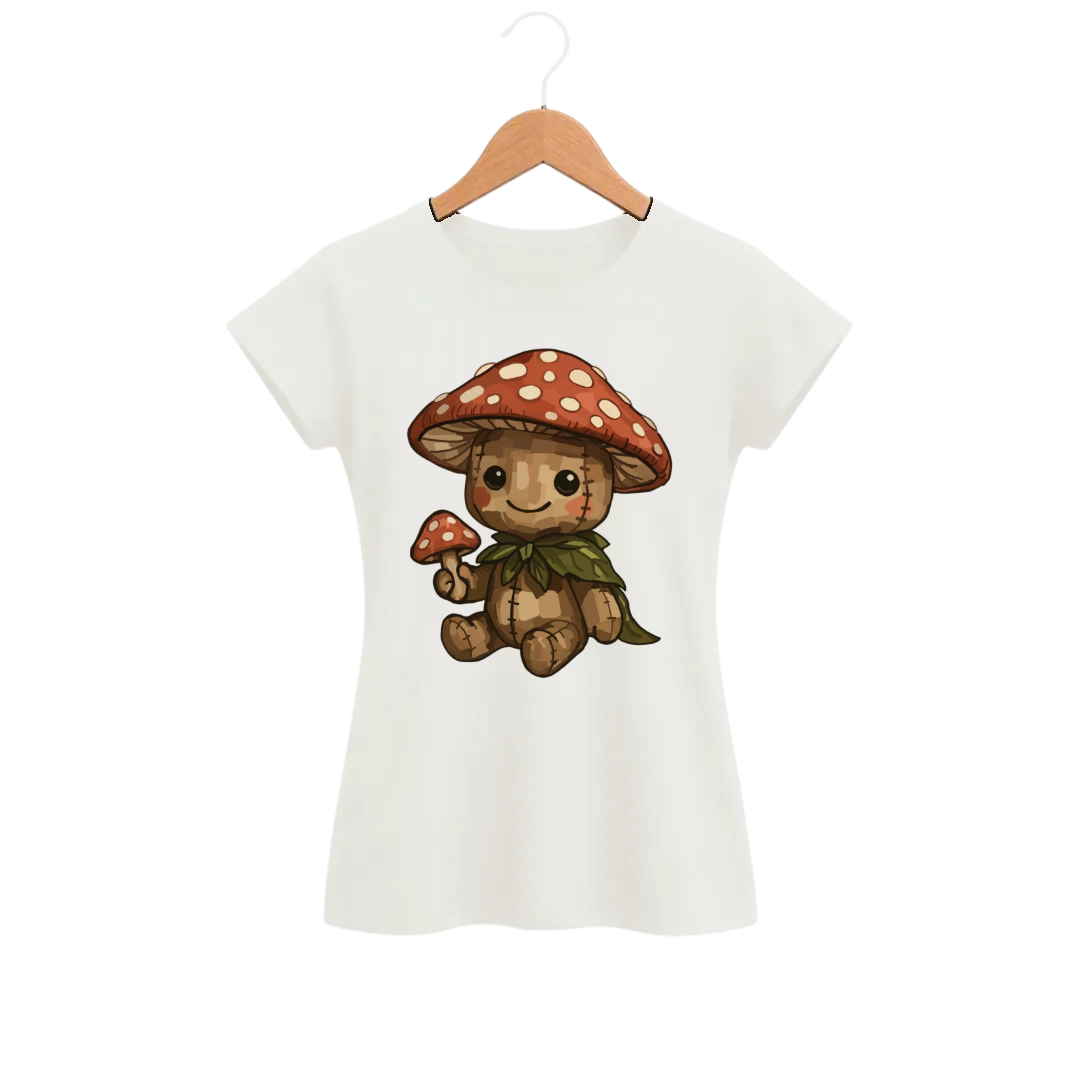 Camiseta Feminina Baby Look Cogumelo de Pelúcia