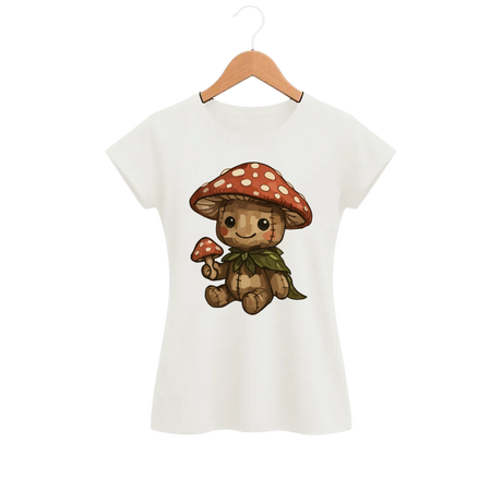 Camiseta Feminina Baby Look Cogumelo de Pelúcia