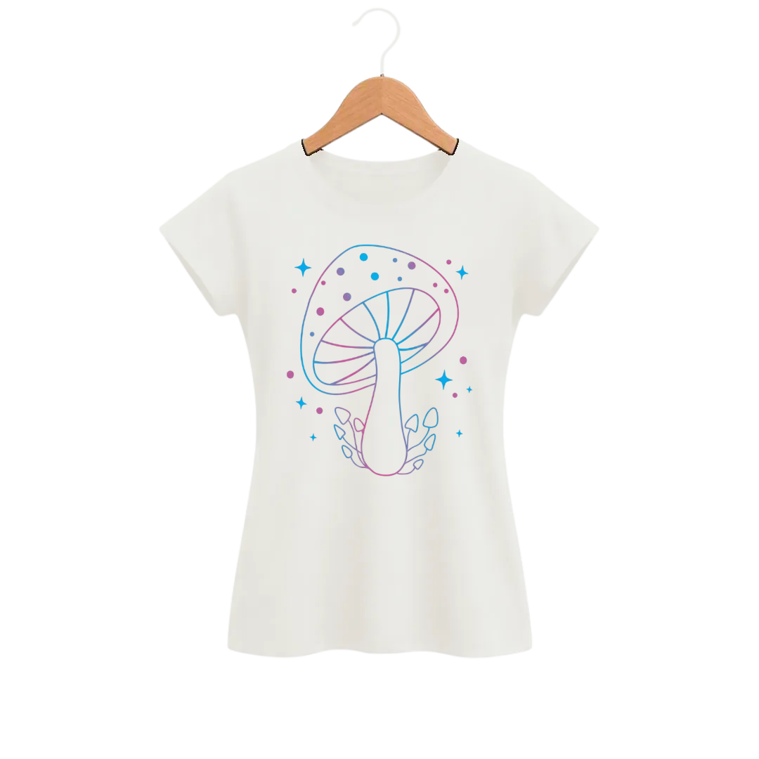 Camiseta Feminina Baby Look Cogumelo Luz da Escuridão