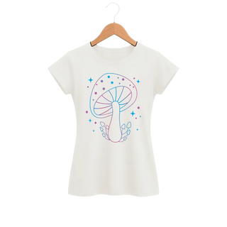 Camiseta Feminina Baby Look Cogumelo Luz da Escuridão