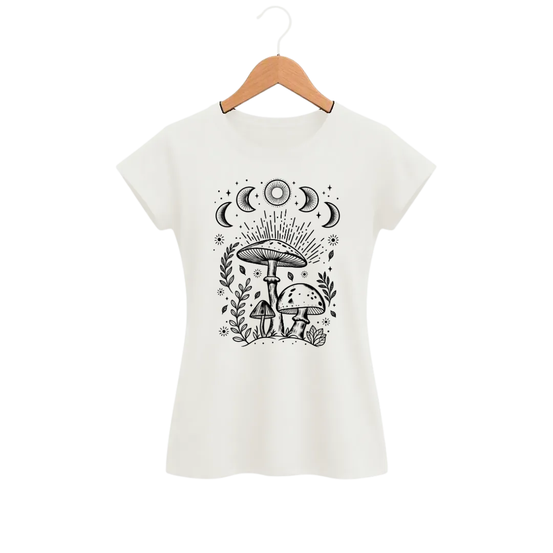 Camiseta Feminina Baby Look Cogumelos da Lua