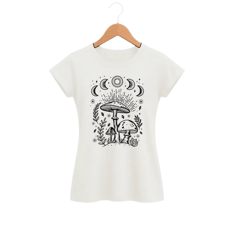Camiseta Feminina Baby Look Cogumelos da Lua