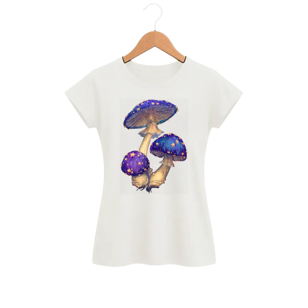 Camiseta Feminina Baby Look Cogumelos de Estrelas