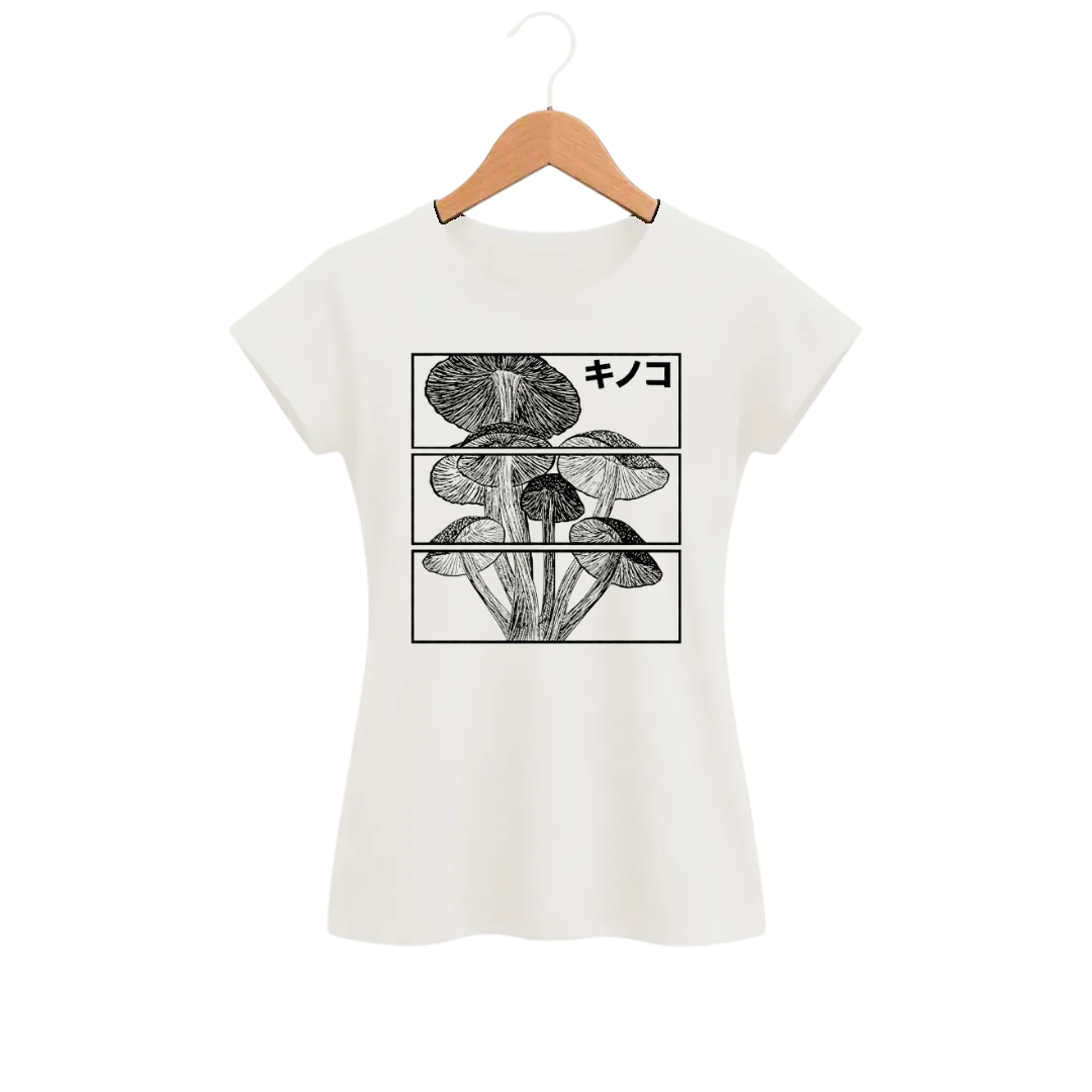 Camiseta Feminina Baby Look Cogumelos em Três Atos