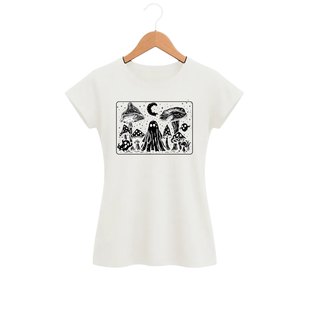 Camiseta Feminina Baby Look Cogumelos Fantasmas