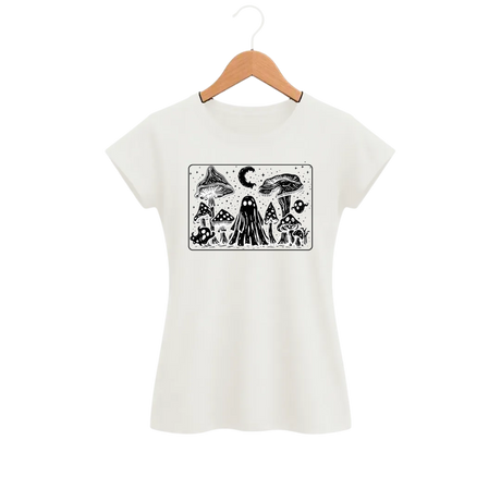 Camiseta Feminina Baby Look Cogumelos Fantasmas