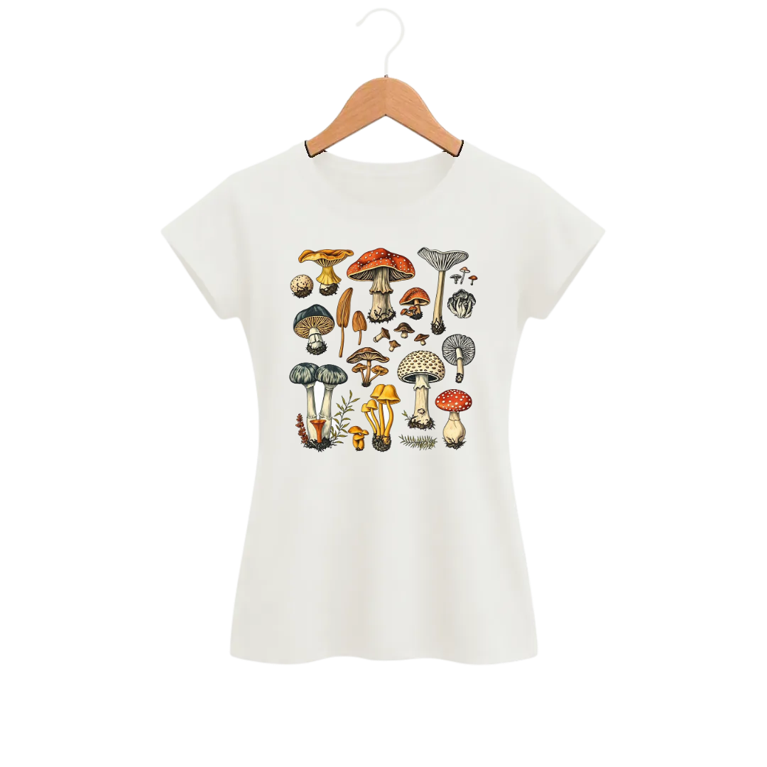 Camiseta Feminina Baby Look Cogumelo Coleção de Campo