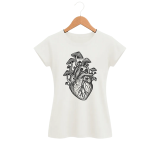 Camiseta Feminina Baby Look Cogumelo Coração Micelial