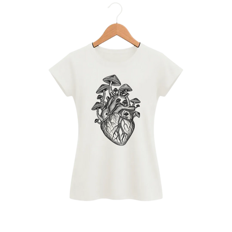 Camiseta Feminina Baby Look Cogumelo Coração Micelial