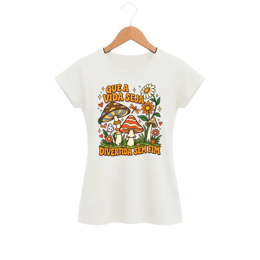 Camiseta Feminina Baby Look Cogumelo Divertida Sem Fim