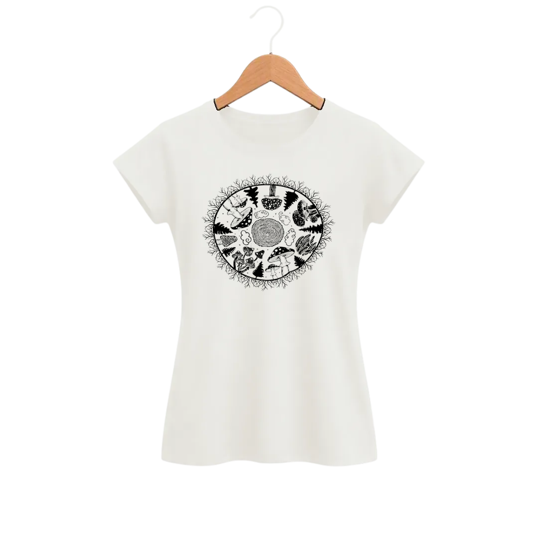 Camiseta Feminina Baby Look Cogumelo Forest Circle