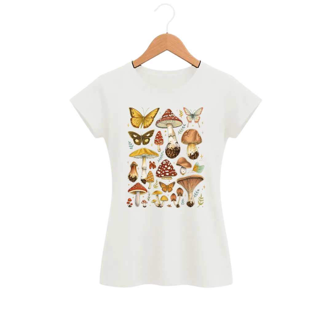 Camiseta Feminina Baby Look Cogumelo Gaveta do Naturalista