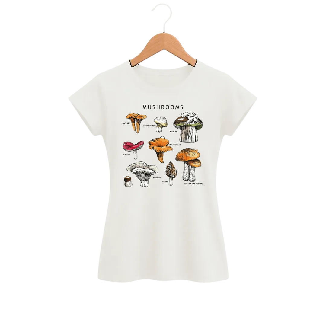 Camiseta Feminina Baby Look Guia de Cogumelos