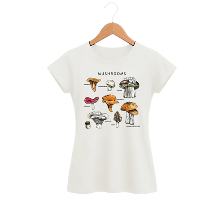 Camiseta Feminina Baby Look Guia de Cogumelos