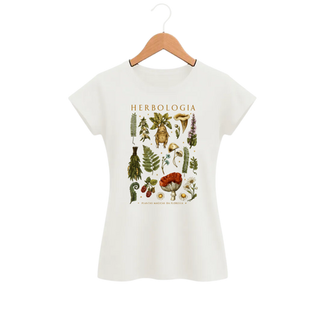 Camiseta Feminina Baby Look Herbologia e Cogumelos