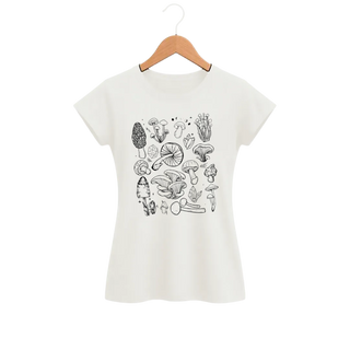 Camiseta Feminina Baby Look Ilustração Botânica de Cogumelos