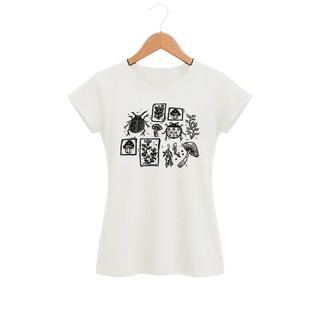 Camiseta Feminina Baby Look Cogumelo Insetos e Chapéus