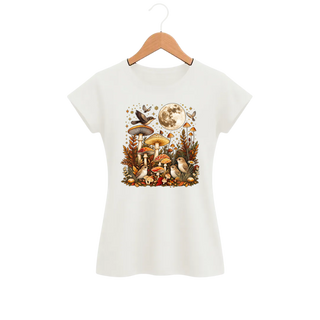 Camiseta Feminina Baby Look Cogumelo Lua Cheia no Bosque