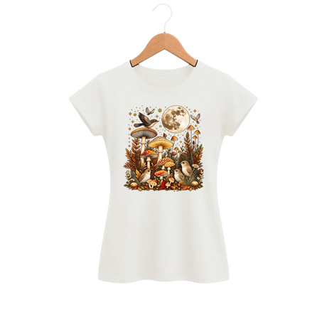 Camiseta Feminina Baby Look Cogumelo Lua Cheia no Bosque