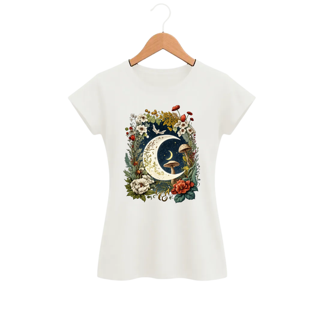 Camiseta Feminina Baby Look Cogumelo Lua Florida