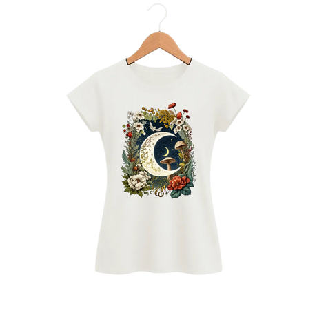 Camiseta Feminina Baby Look Cogumelo Lua Florida