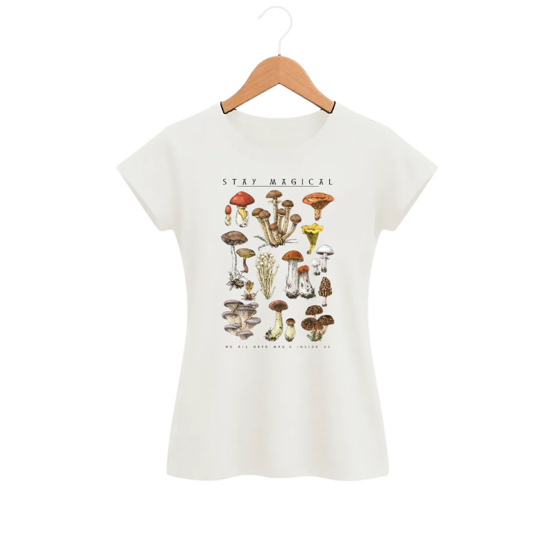 Camiseta Feminina Baby Look Cogumelos do Bosque Stay Magical