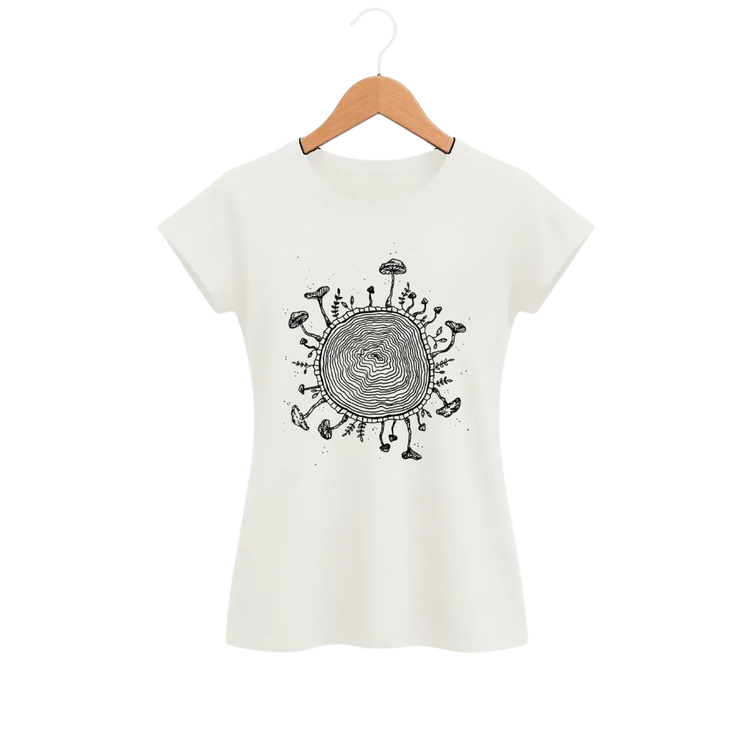 Camiseta Feminina Baby Look Cogumelo Micélio Círculo da Vida