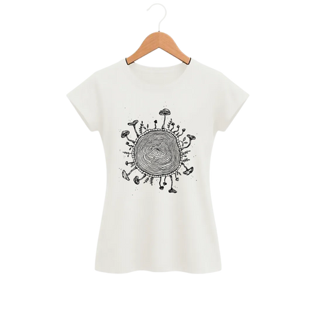 Camiseta Feminina Baby Look Cogumelo Micélio Círculo da Vida