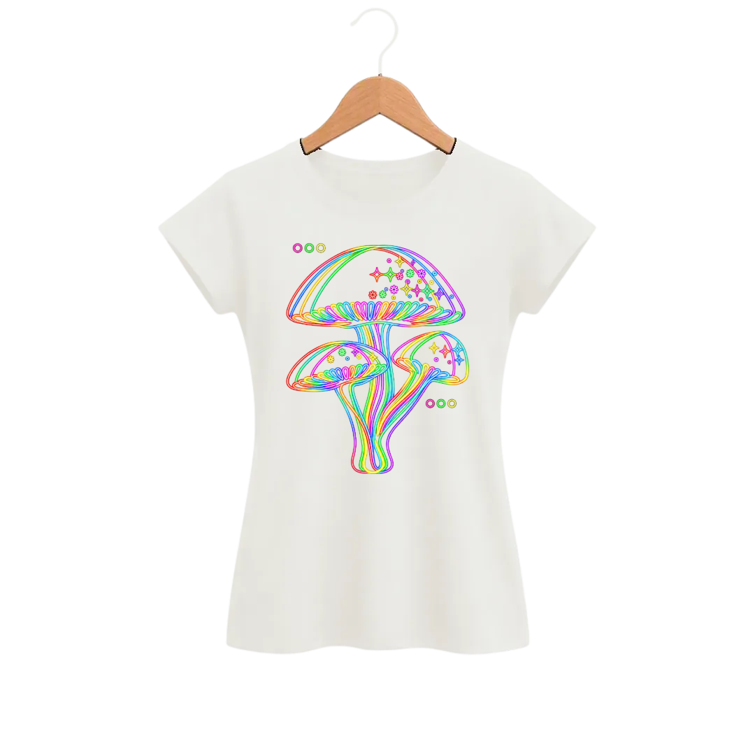 Camiseta Feminina Baby Look Cogumelo Neon do Micélio